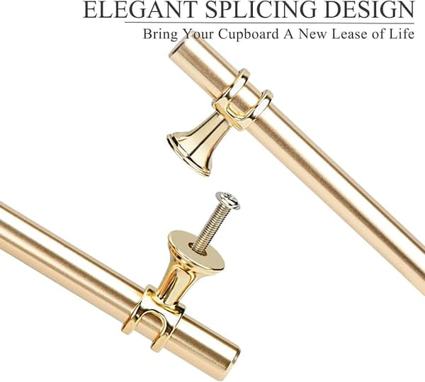 Set med 2 gyllene T-kökshandtag 96 mm, moderna eleganta guld