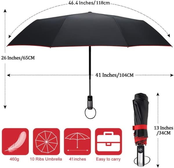 Compact Umbrella - Travel Umbrella Quick Dry, Windproof Reinforced Frame, Automatic Open and Close, Double Canopy, Lightweight 10 Ribs Umbrella