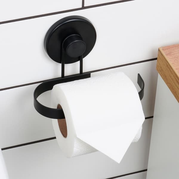 Musta metallinen wc-paperiteline imukupilla