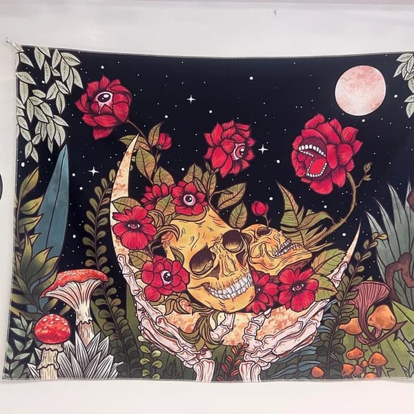 Flower Skull Wall Decor Moon Garden Tapestry Aesthetic Mouse