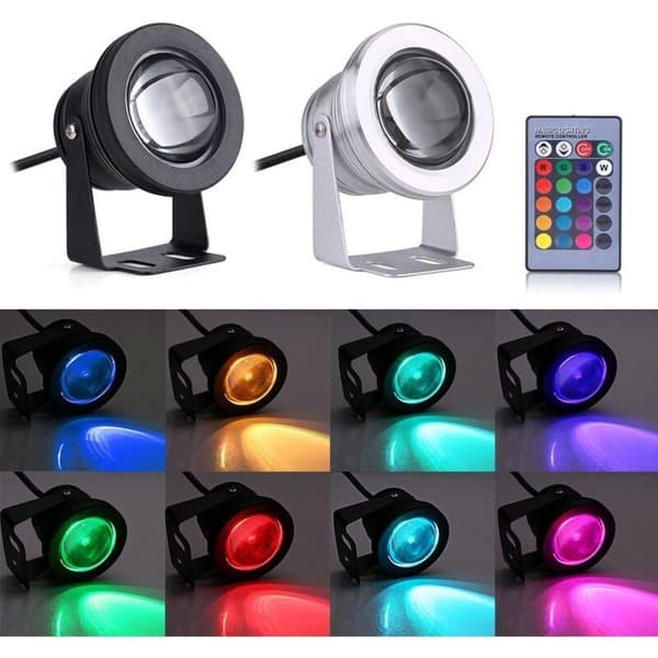 12V 10W vanntett RGB LED-spotlight for båter, IP65, med fjernkontroll