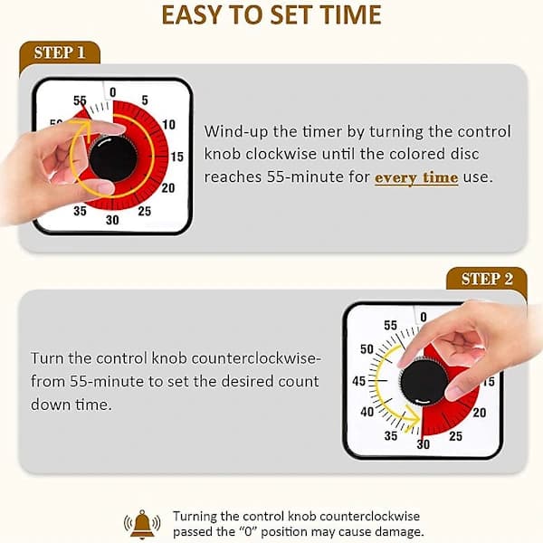 Visual Countdown Timer, Extra Large Classroom Visual Timer for Kids and Adults, Durable Mechanical Kitchen Timer Clock - Black (FMY)