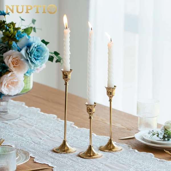 Brass Candlesticks for Candles, Candelabra for Weddings, Dining Table, Decorative Metal Candlestick