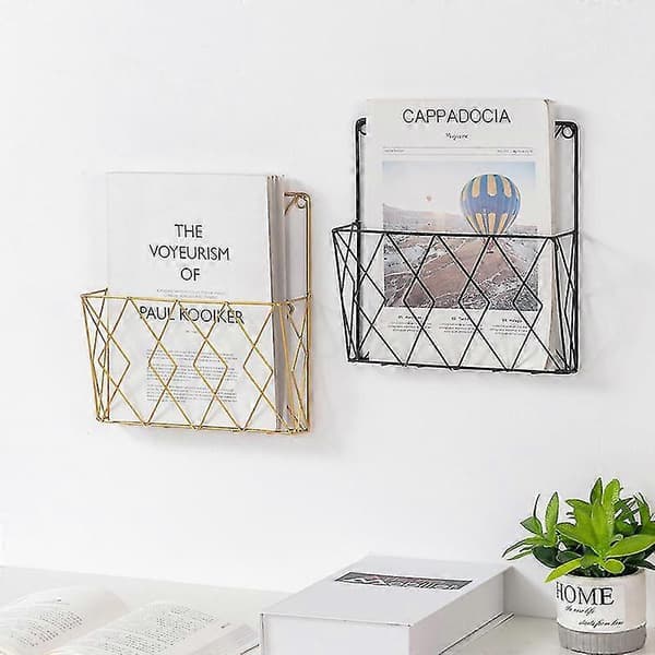 Iron Wall Storage Rack, Heminredning, Väggtidningsställ, Guld Gold