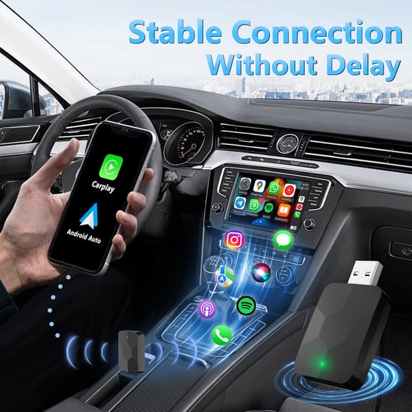 Wireless CarPlay-adapter, 2-i-1 Plug And Play, kompatibel med CarPlay och Android Auto