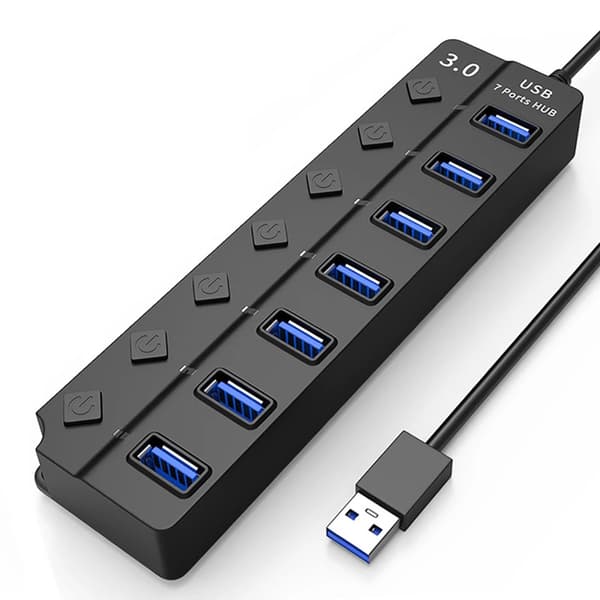 USB 3.0-hub 5 Gbps 7-porter med individuelle av/på-knapper Rosa M