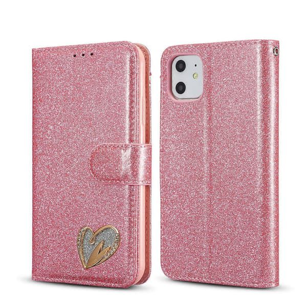 Glitterpudder Kjærlighet Lær Telefondeksel for iPhone 11