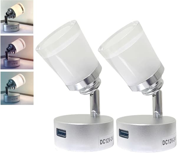 12V LED-lampe til autocamper med USB, 3W, touch-dæmper, 3 farver (2 stk.)