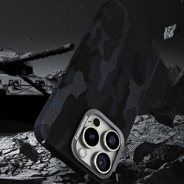 Magnetisk deksel for iPhone 16 Pro Max, kamuflasjemønster, støtsikkert PC+PU-telefonskall