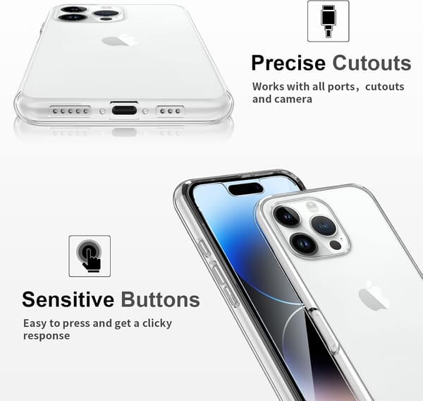 iPhone 14 Pro-deksel, silikon TPU klart filmdeksel, støtsikkert iPhone 14 Pro-deksel 6,7 tommer