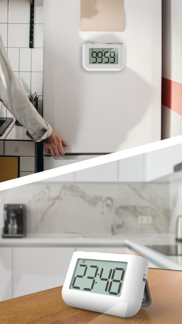 LED Digital Kjøkken Timer For Matlaging Store Siffer Høy Alarm Magnetisk Bakside Stativ Matlagingstimer For Baking (Hvit)