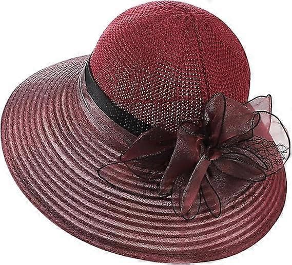 Bredskygget solhat til damer, elegant te-selskabshat, UV-beskyttelse, rejsehat, floppy-kasket