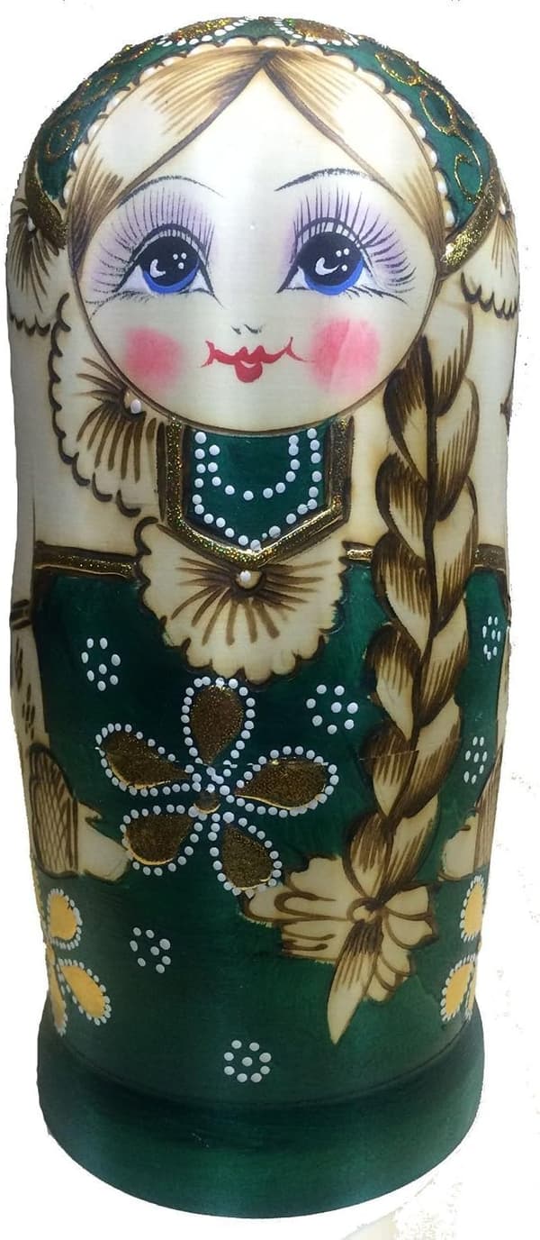 7 stk grønn genser russisk jente Nesting Dolls Matryoshka leker