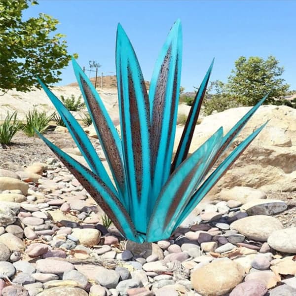 Garden Decoration Ornament Agave Iron Art Creative Ornament 27cm (Sky Blue)