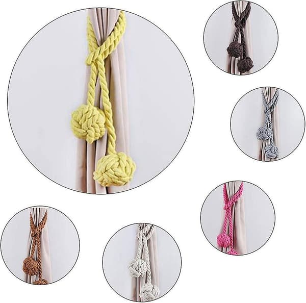 Handwoven Double Ball Cotton Rope Curtain Tiebacks (1 Pair, Yellow)