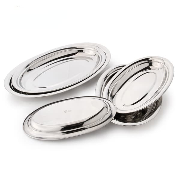 2x Serveringsbakke i rustfrit stål - oval bakke til servering og dekoration - serveringsbakke