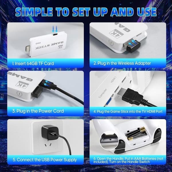 Retro Game Console, 20,000+ Classic Games, Includes 2 Wireless HDMI Controllers for TV, Plug and Play - Home & Party