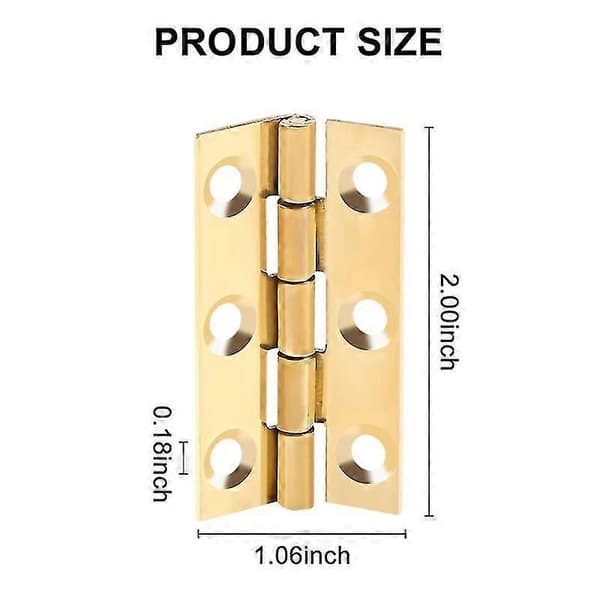 4 pieces solid brass hinges 5.1 cm suitable for cabinet doors, trunk rounded corners pin brass