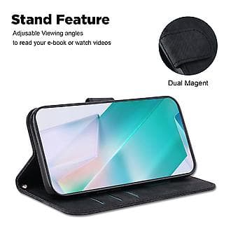 Kohokuvioitu nahkakotelo iPhone 15 Pro Maxille (musta)
