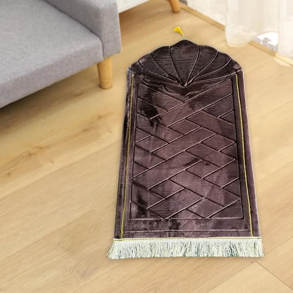 65 cm x 110 cm Ramadan-matte Myk muslimsk matte Bønneteppe for Ramadan-dekorasjon (mørkebrun)