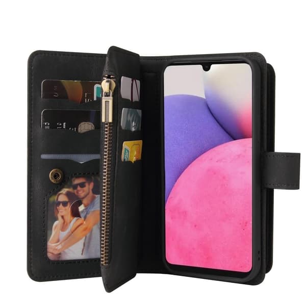 SKALO Samsung A33 5G Large Wallet Case with 17 Compartments - Black