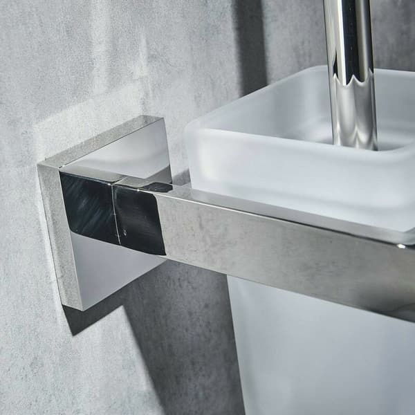 Toalettbørsteholder veggmontering, toalettbørste for toalett i rustfritt stål og glass, 34 cm