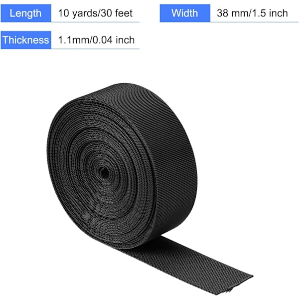 Flad Nylon Webbing Rem 1,5 Tommer 10 Yards Sort til Rygsæk Sort 1,5 Tommer Black