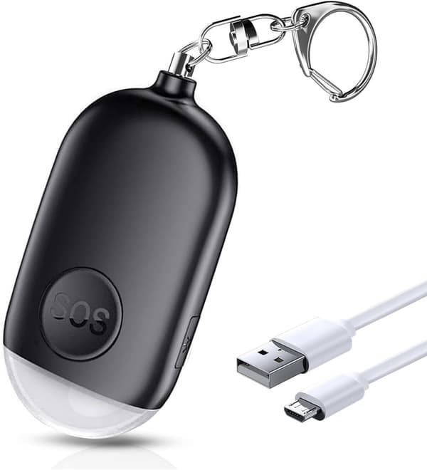 Personal Alarm - Pocket-sized Powerful 130 dB Sound and Strong Flash Keyring Security Self-Defense Siren Panic Button Black_yu