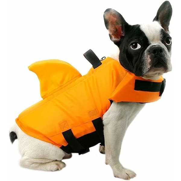 Hundeflydevest Justerbar Sikkerhedsvest til Hvalpe med Hajfinne (L, Orange)
