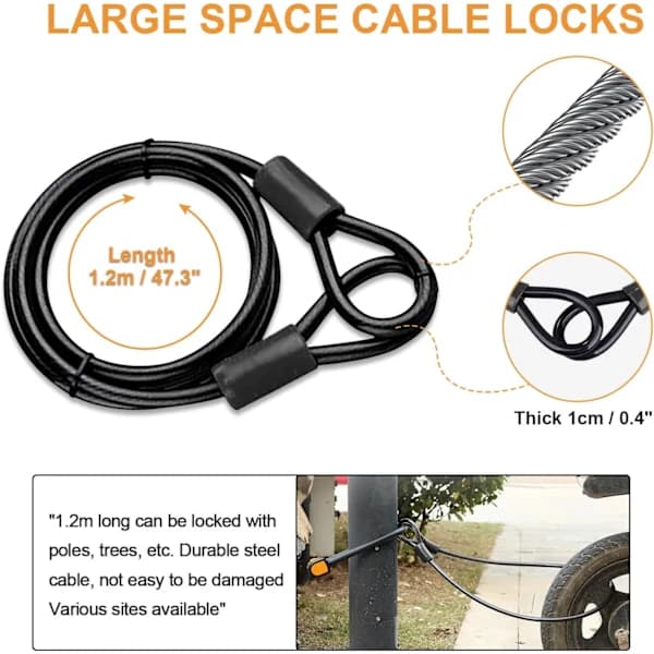 Combination Bike Lock with Cable, 15mm U-Lock for Bicycle, Anti-Theft, 4-Digit Combination, 10mm & 1.2m Cable Lock for Bike