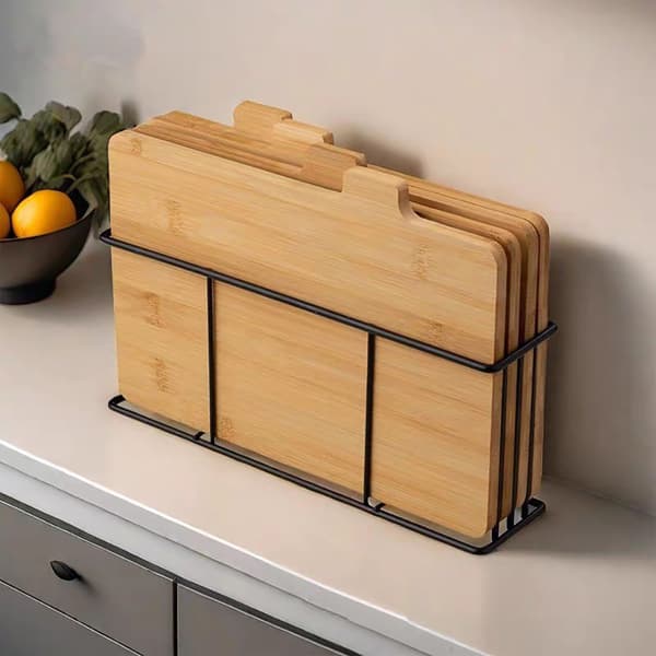Bamboo Cutting Boards - 4 Cutting Boards in Stand / Cutting Board Set / Cut