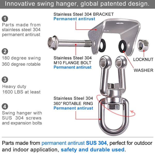 Stainless Steel Swing Ceiling Swing Mount Free Swivel Swing Hook Swing Hardware Kit