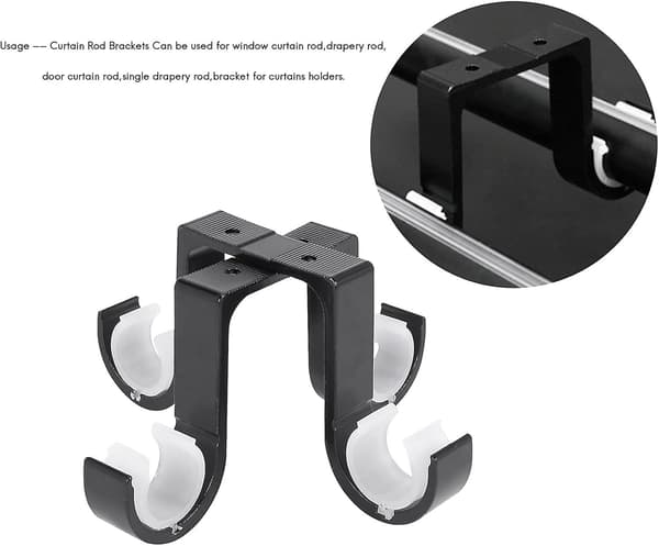 2 stk. serie doble gardinstangfester svart aluminiumslegering takfeste