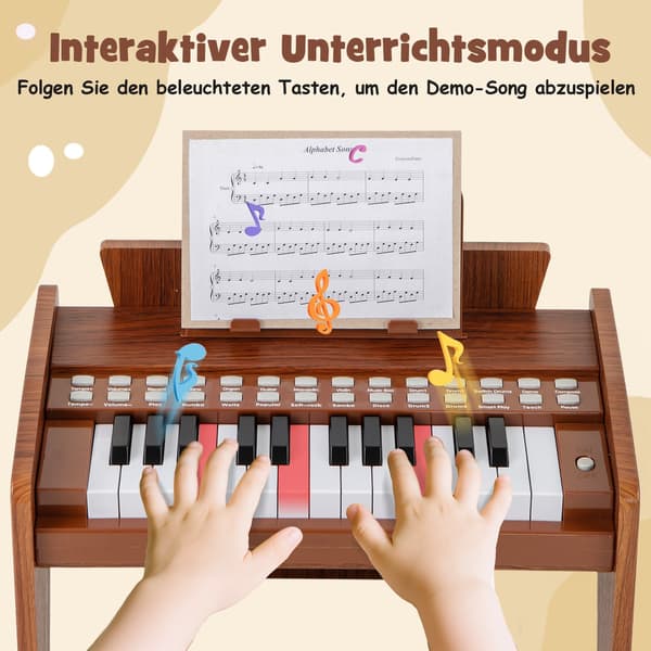 Digitalpiano for barn med 25 tangenter – justerbar hastighet, brunt