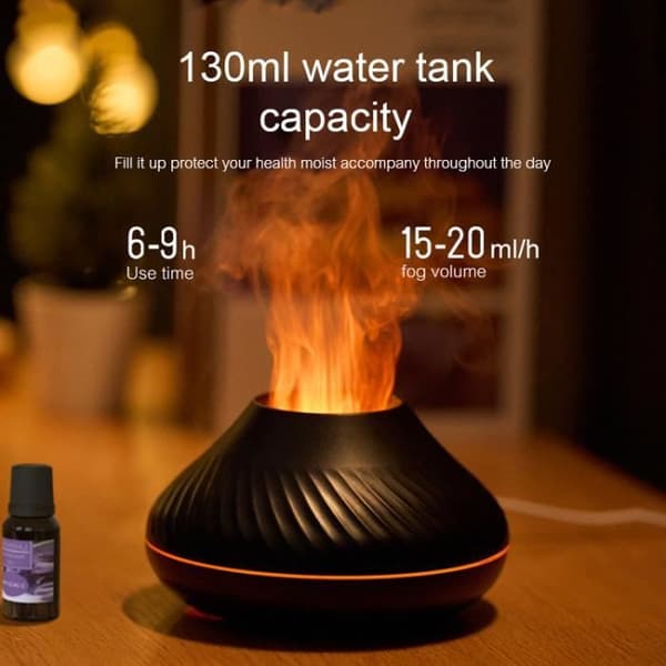 130 ml eterisk oljediffusor, flerfarget lysflammeeffekt, luftfukter for kontor, soverom, bad