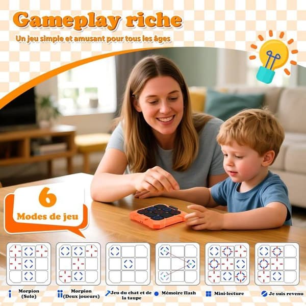 6-in-1 Electronic Tic-Tac-Toe Game – Portable Rechargeable Console with Silent Mode; Interactive Toy for Children