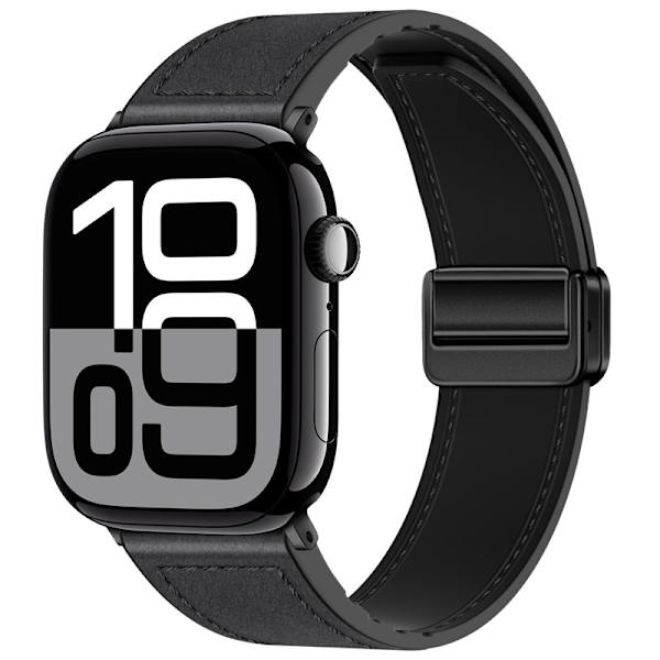 Magnetisk ægte læderrem til Apple Watch Sort L Grå L