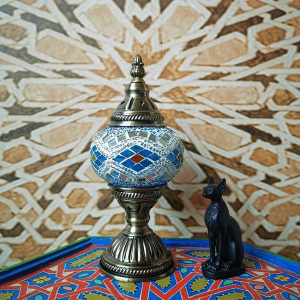 Retro Mosaik bordlampe, til stue soveværelse indretning (Havblå)