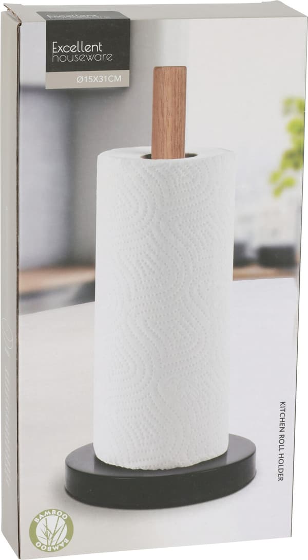 Køkkenrulleholder Træ/Sort 31 cm Natur beige