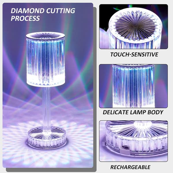 Krystallampe, 16 farver RGB touch-lampe, genopladelig diamant