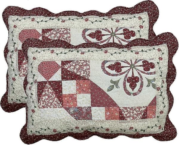 2-delt Boho Bomulds Quiltet Pudebetræk Blomsterprintet Patchwork Pudebetræk Sæt, Standardstørrelse (606 Rød, 50x70 cm)