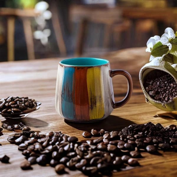 Kaffemugg, 480 ml keramisk kaffekopp, stora tekoppar, porslinsmugg, cappuccinokoppar - blå kopp