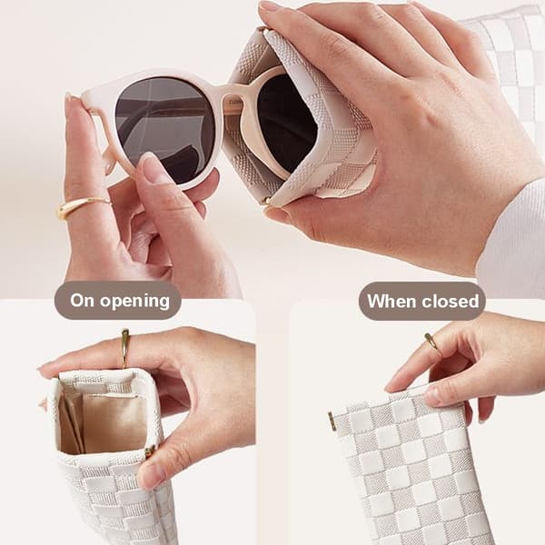 Glasögonfodral i läder, mjuk påse för kvinnor, män och barn, 2-pack, rosa + vit