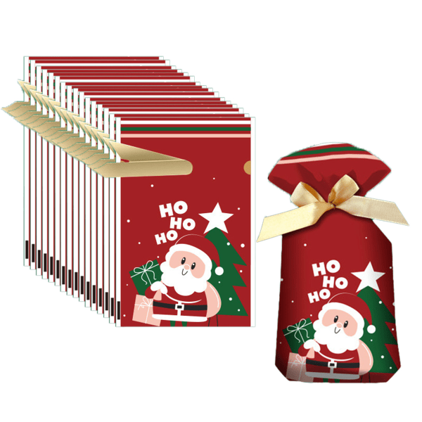 50 Christmas Gift Bags with Drawstring in Satin Finish-FY-