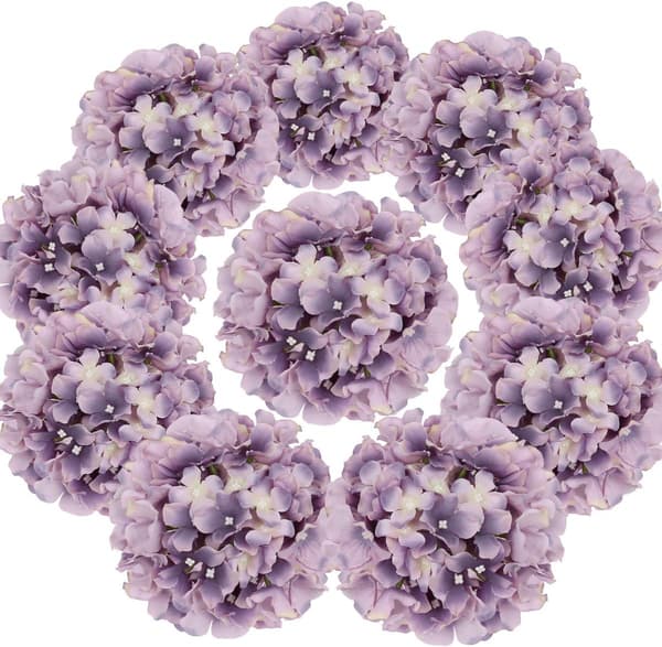 Et sett med 10 kunstige broderte kuleblomsthoder i silke med co