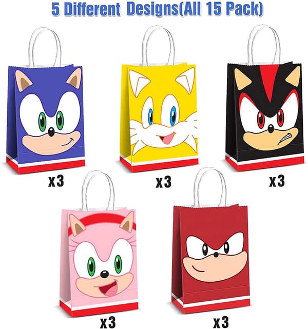 Bursdagsposer med Sonic-tema i kraftpapir