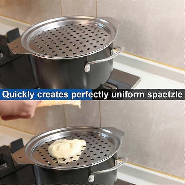 Spaetzle-maker i rustfritt stål med skrape Tradisjonell tysk eggnudelmaskin for kasserolle og spaghetti