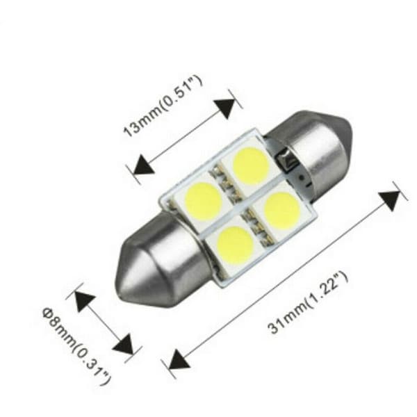 28-delt LED-interiørpakke til kabine, nummerpladelys T10-kort 36 mm hvid