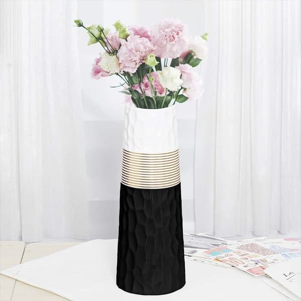 28 cm vase gull svart og hvit keramikk høy design dekorasjon