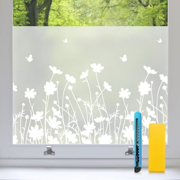 Frosted Window Film with Floral Pattern, UV-Resistant, Heat-Resistant, Electrostatic, Glue-Free, 45 × 200 cm